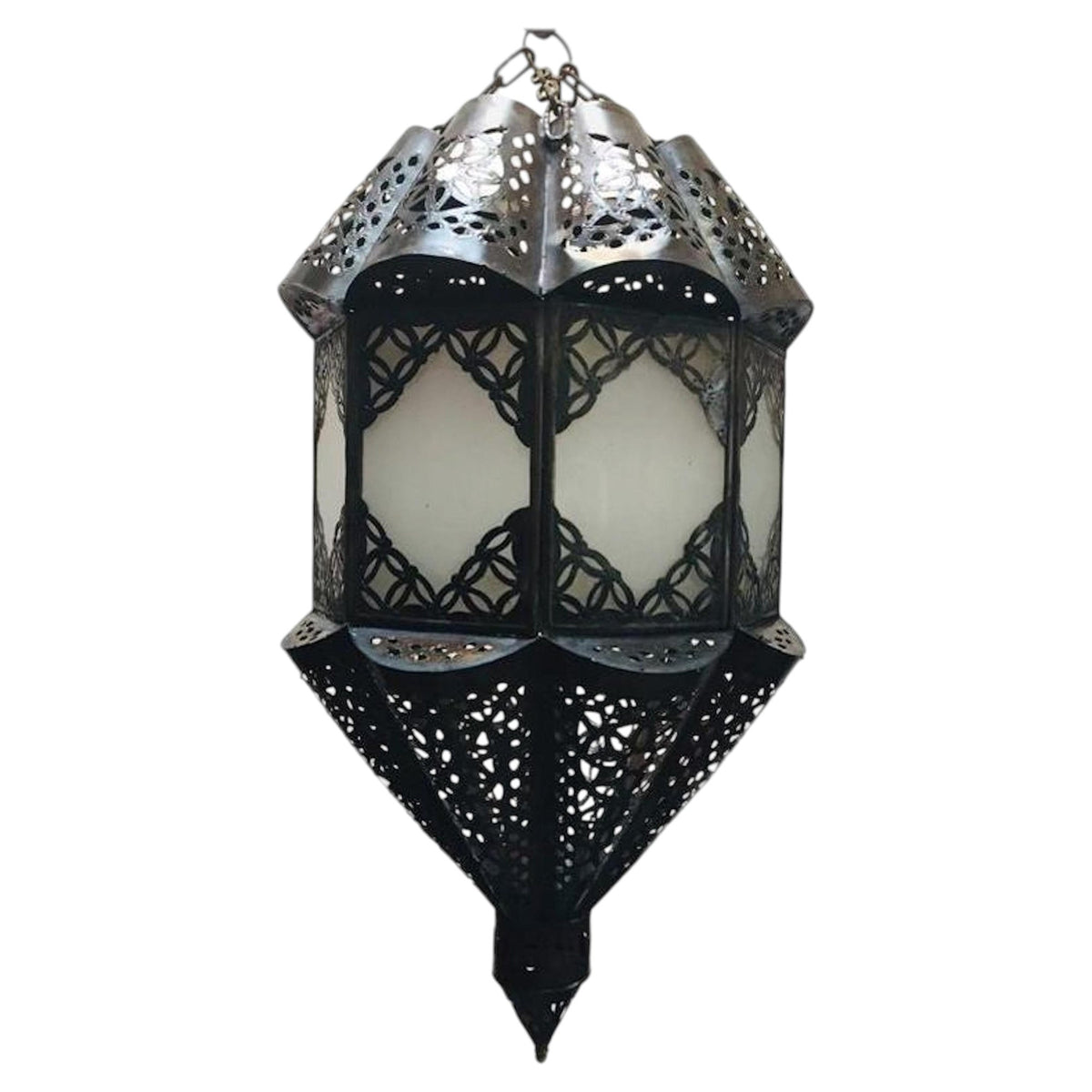 Moroccan Handcrafted Moorish Pendant Frosted Milky Glass Lantern