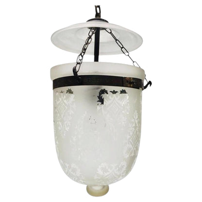 1970s Anglo-Indian Frosted Glass Bell Jar Lantern with Brass Fittings