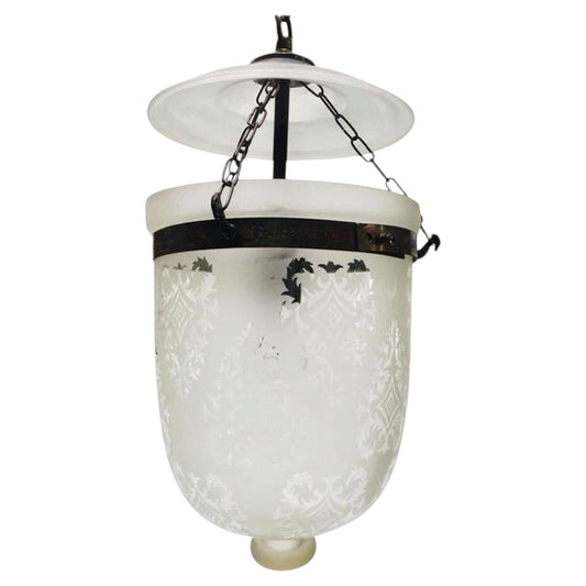 1970s Anglo-Indian Frosted Glass Bell Jar Lantern with Brass Fittings