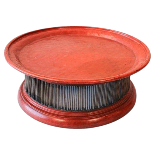 1940s Burmese Lacquered Red Tray Large Size Bamboo Thai Stand — Thailand