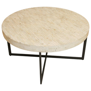 Contemporary Moorish Round Coffee Table with White Bone Inlay