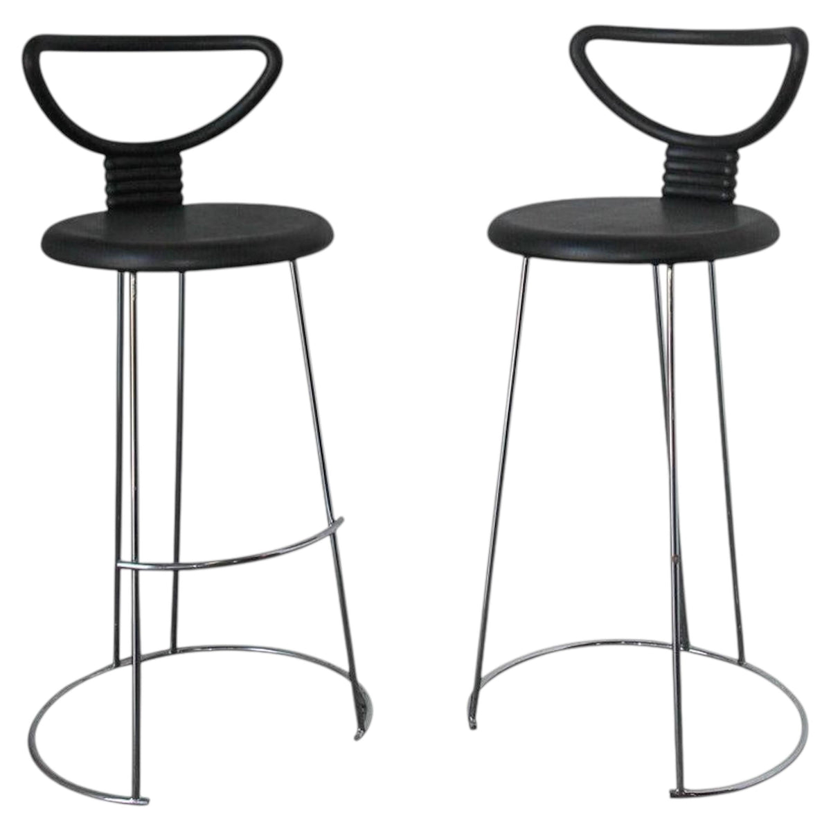 Nobu Tanigawa "Nardis" Black Bar Stools with Back for Fasem Italy, Set of Two — Italy