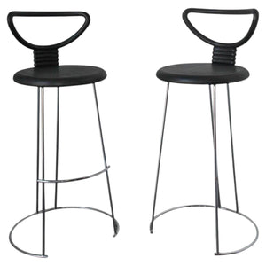 Nobu Tanigawa "Nardis" Black Bar Stools with Back for Fasem Italy, Set of Two