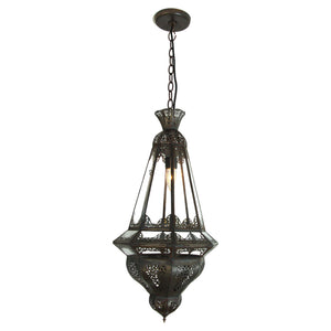 Moorish Hanging Lantern, Clear Glass & Metal, Morocco