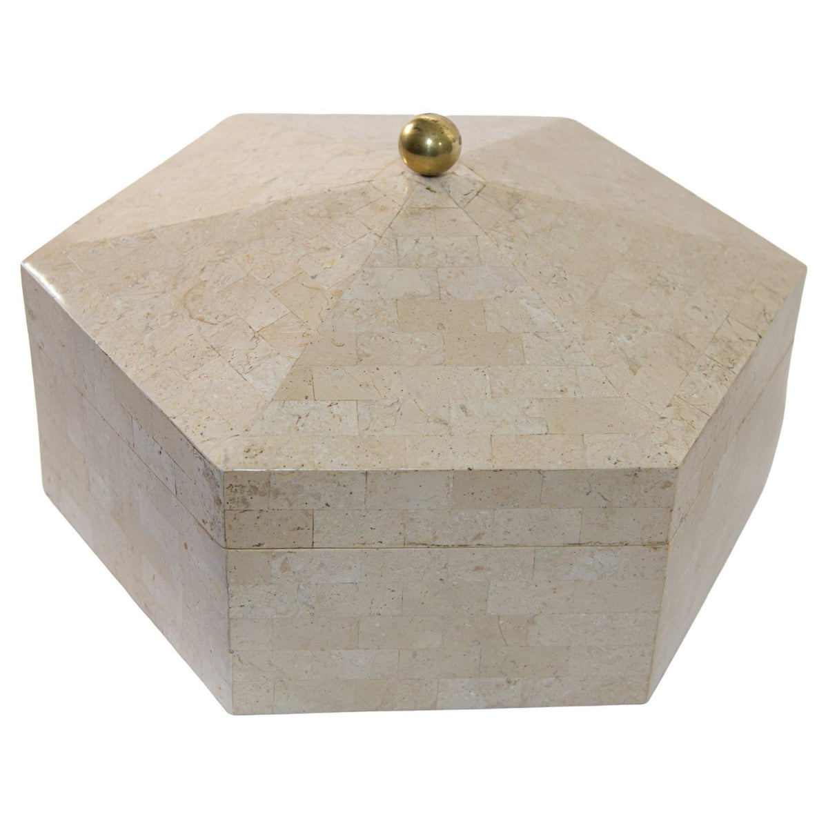 Maitland Smith Post Modern White Tessellated Hexagonal Stone Box 1980's — additional view 15