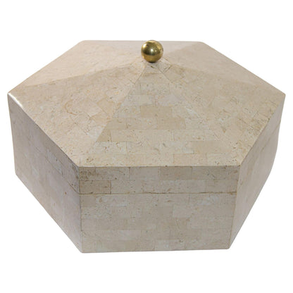 Maitland Smith Post Modern White Tessellated Hexagonal Stone Box 1980's — additional view 15