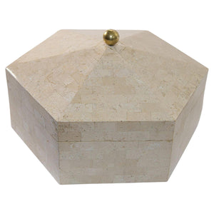 Maitland Smith Post Modern White Tessellated Hexagonal Stone Box 1980's