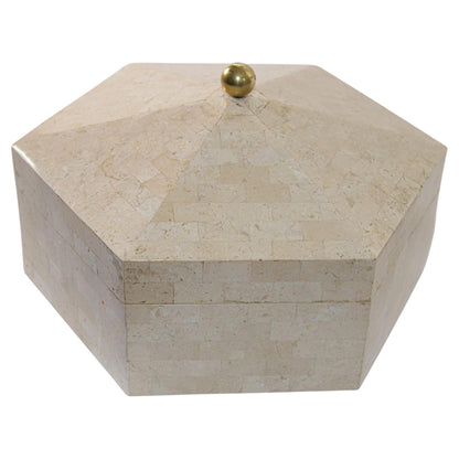 Maitland Smith Post Modern White Tessellated Hexagonal Stone Box 1980's — main image