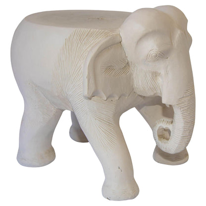 Large Vintage White Hand-Carved Wood Elephant Stand Side Table — India