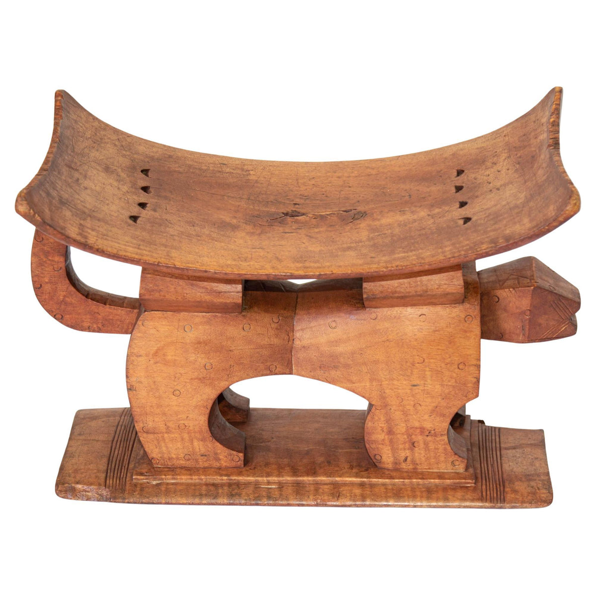 Antique Ghanian Ashanti Style Stool with Leopard Carved, Africa — main image