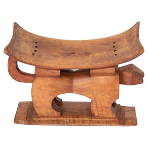 Antique Ghanian Ashanti Style Stool with Leopard Carved, Africa