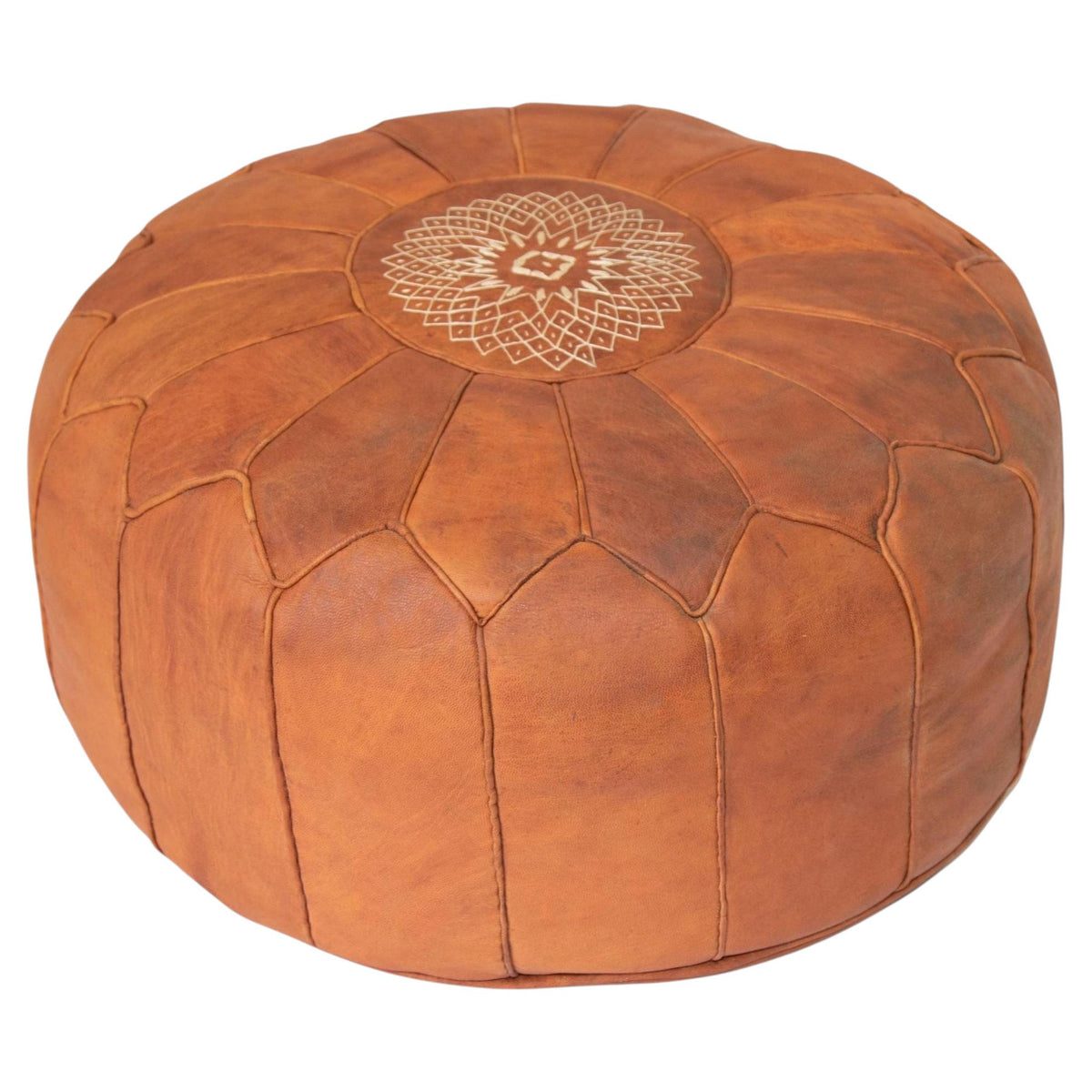 Handcrafted Vintage Moroccan Leather Pouf with Moorish Design — main image