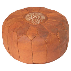 Handcrafted Vintage Moroccan Leather Pouf with Moorish Design