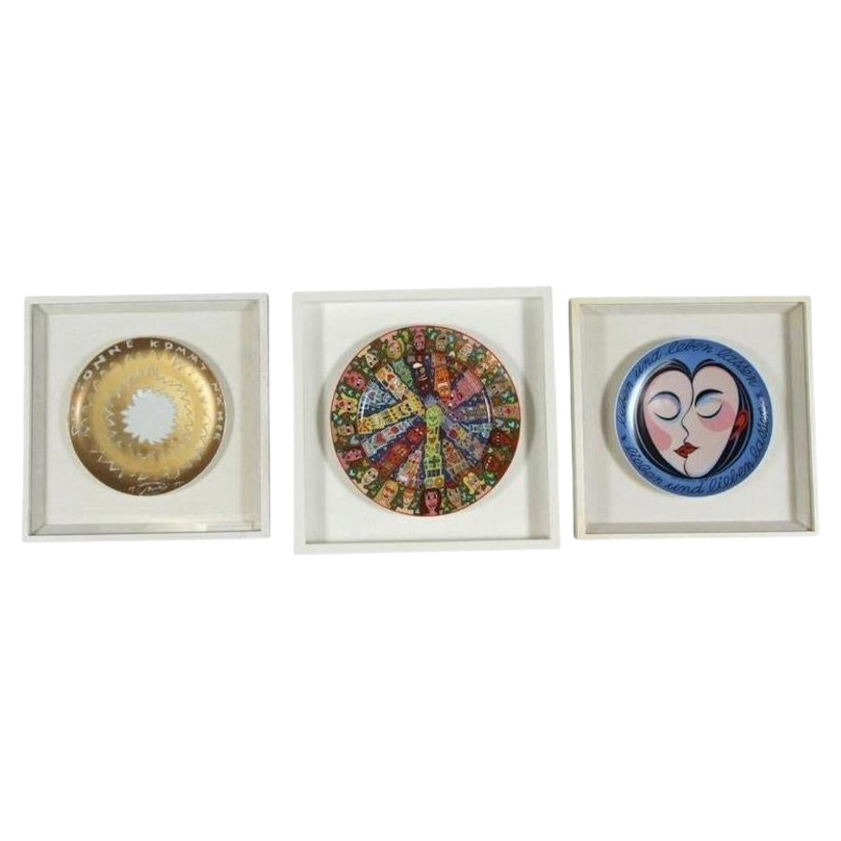 Set of 3 Framed Porcelain Plates, Modern, Signed, German, 1980s — additional view 2