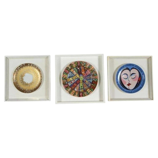 Set of 3 Framed Porcelain Plates, Modern, Signed, German, 1980s — main image