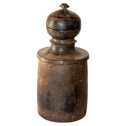 Antique Tekhi Wooden Pot from Nepal, Hand-Carved Hardwood, 1900s — main image