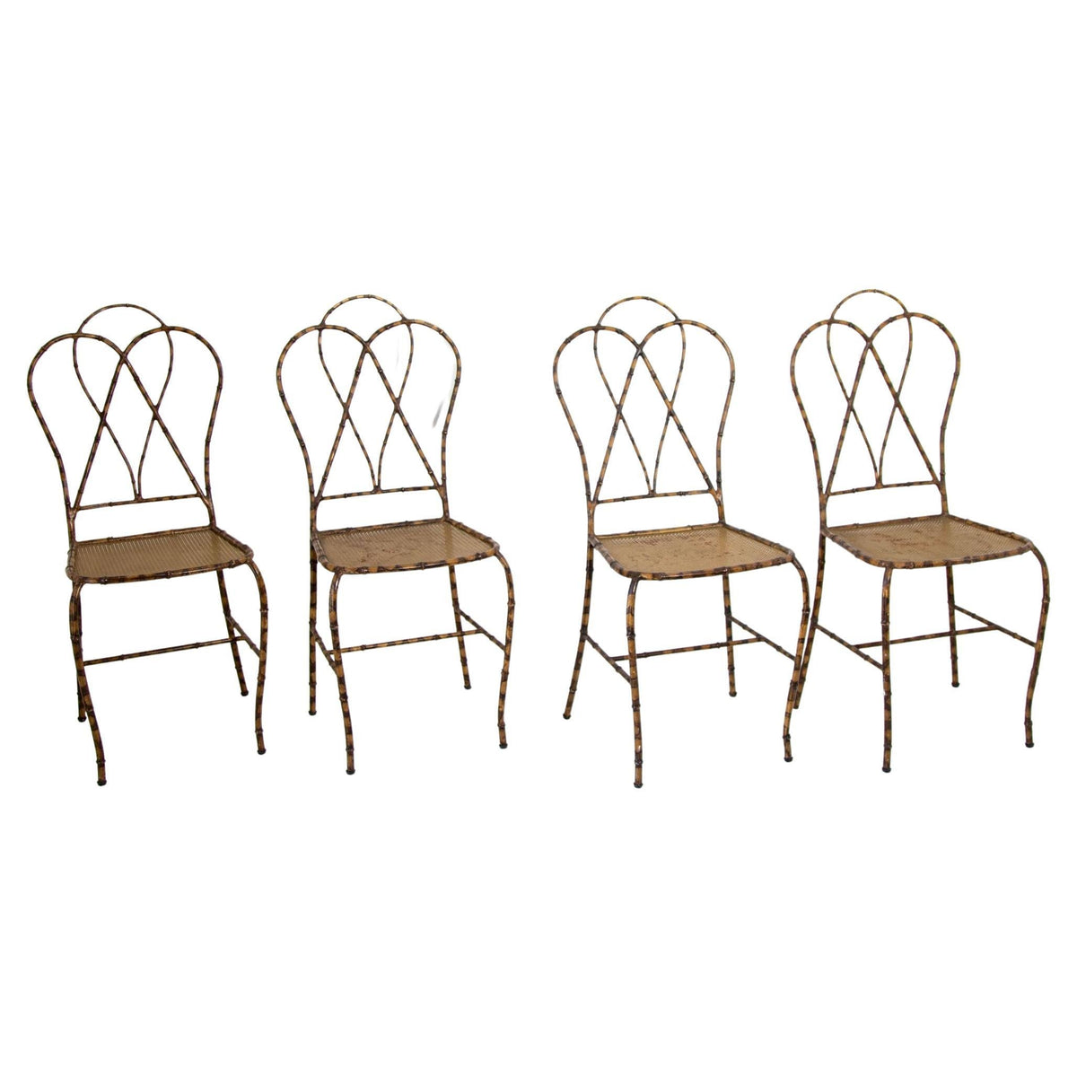 Italian Gilt Metal Faux Bamboo Dining Chairs 1950s Set of 4 — Italy