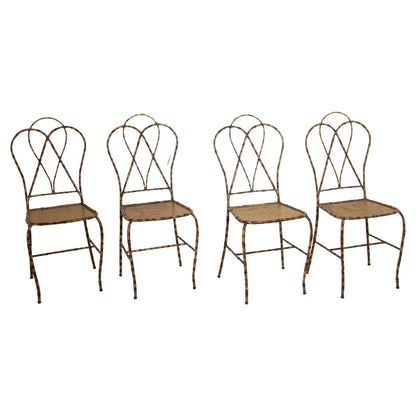 Italian Gilt Metal Faux Bamboo Dining Chairs 1950s Set of 4 — Italy