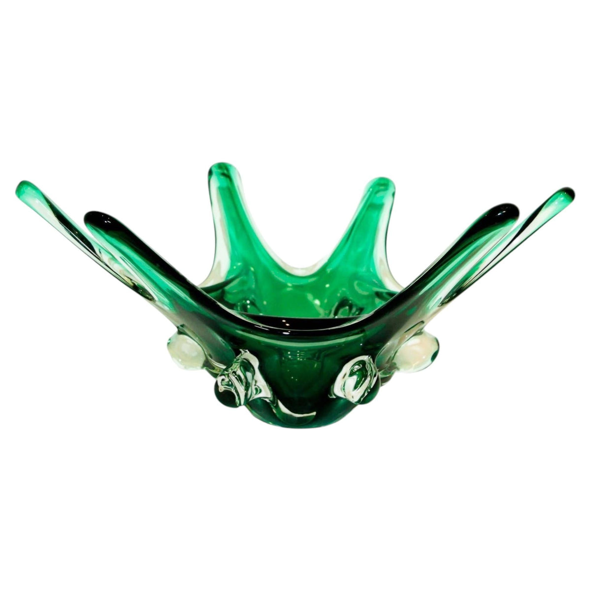 Murano Italian Art Glass Bowl Emerald Green Large Centerpiece circa 1950 — main image