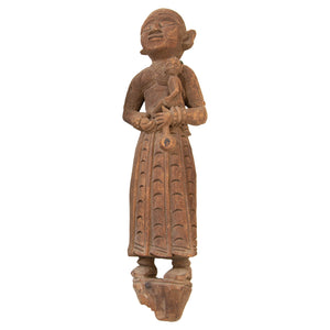 Antique Architectural Indian Carved Wood Temple Sculpture of Mother and Child