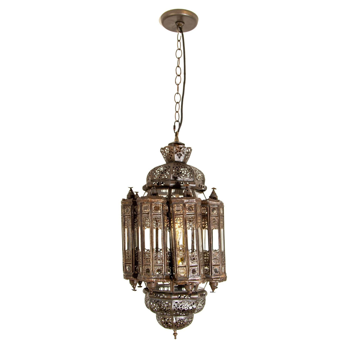 Vintage Moroccan Lantern Mamounia Clear Glass Hand-Crafted Ceiling Light Fixture — Morocco