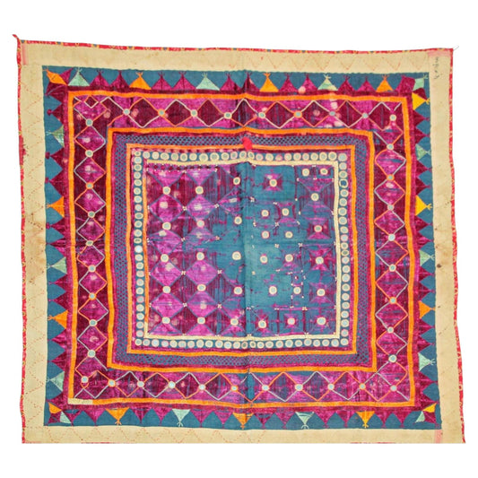 Vintage Banjara Ethnic Embroidered Chaakla with Mirrors, Wall Hanging, India — India