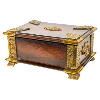 English  Regency Brown Wrapped Leather Brass Footed Table Box with Handles — main image