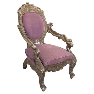 Antique Anglo-Indian Silver-Clad Repoussé Throne Armchair, India, circa 1890