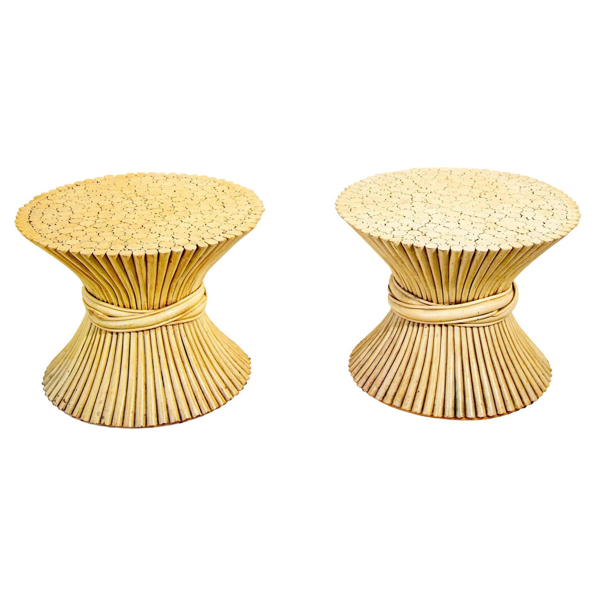 Pair McGuire Sheaf of Wheat Rattan Side Tables 1970s — United States