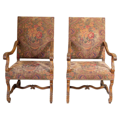 French Baroque Walnut Armchairs with Aubusson Upholstery, Circa 1930 — France