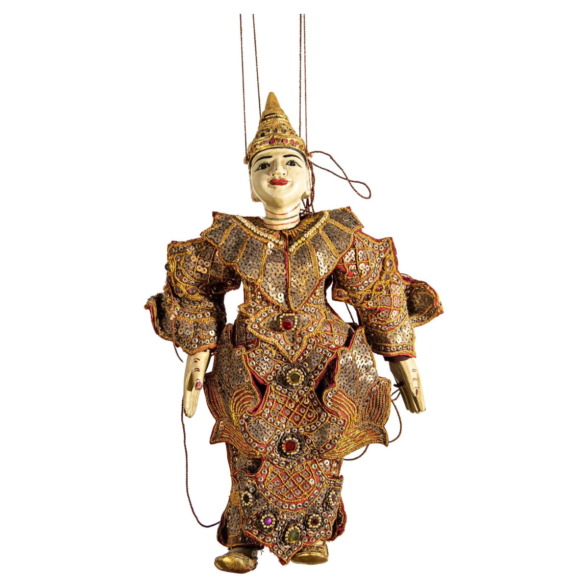 1950s Asian Handcrafted Wood Burmese String Opera Marionette Wall Decor — main image