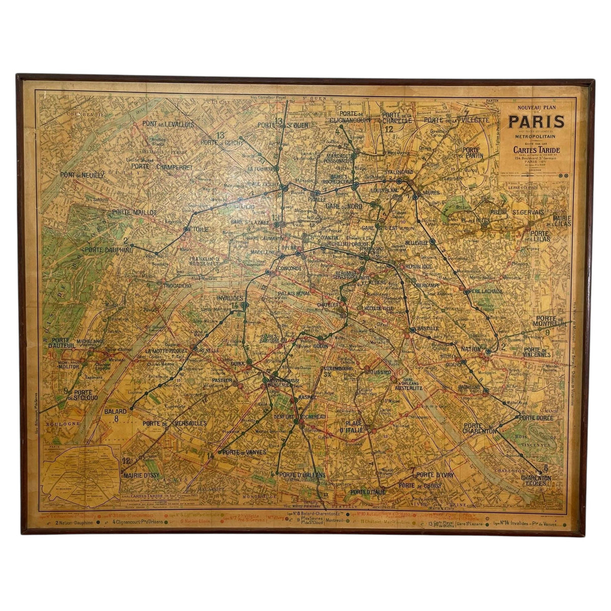 Vintage Paris Metro Map Print, Framed Mid-20th Century Artwork — main image
