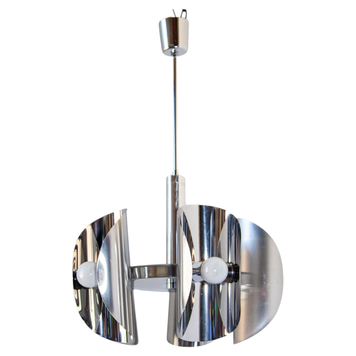 Vintage Chrome lamp Space Age Chandelier with 5 lights in Steel 1970s — Italy