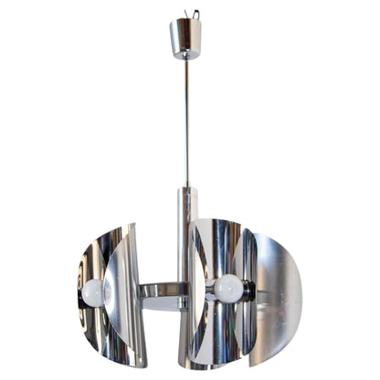 Vintage Chrome lamp Space Age Chandelier with 5 lights in Steel 1970s — Italy