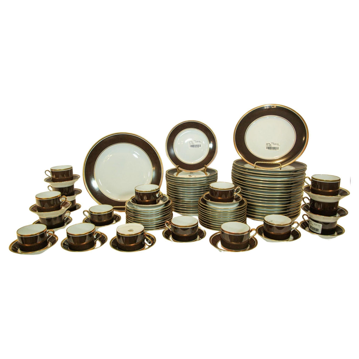 Richard Ginori Brown & Gold Trimmed Dinnerware Service Of 93 Pieces — Italy