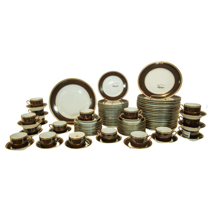 Richard Ginori Brown & Gold Trimmed Dinnerware Service Of 93 Pieces — Italy