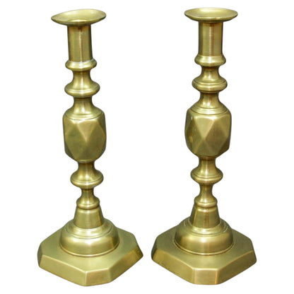 Antique English Brass Diamond Jubilee Ace of Diamonds Candlesticks A Pair 1890 — main image