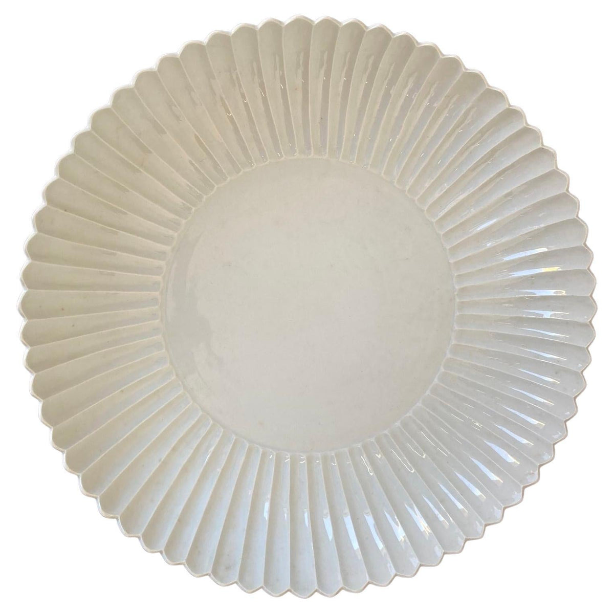 Chinese Asian White Ceramic Platter Bowl Scalloped Huge Heavy 17 in. D. — additional view 2