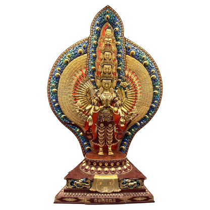 Handcrafted Oversized Gilt and Polychrome Copper Avalokiteshvara Statue, Nepal — Nepal