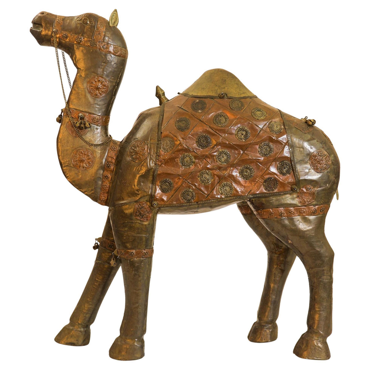 Large Wood Camel Sculpture Covered in Brass and Copper Raj India — India
