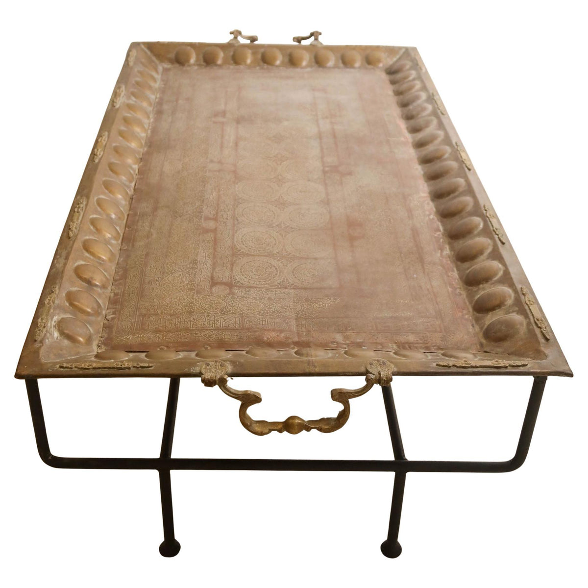Monumental Mughal Brass and Copper Calligraphy Tray Table, India, circa 1920 — detail view 6