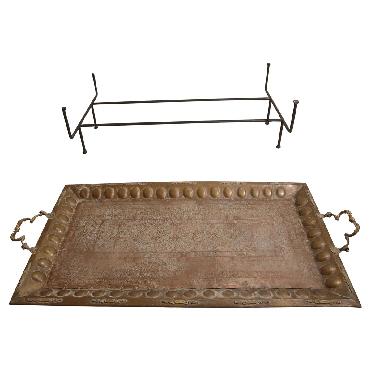 Monumental Mughal Brass and Copper Calligraphy Tray Table, India, circa 1920 — detail view 4