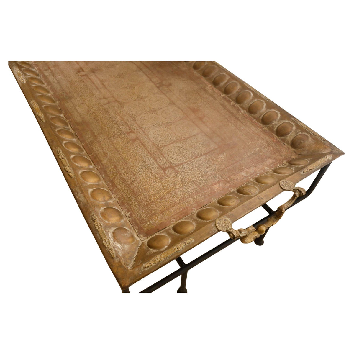 Monumental Mughal Brass and Copper Calligraphy Tray Table, India, circa 1920 — detail view 3