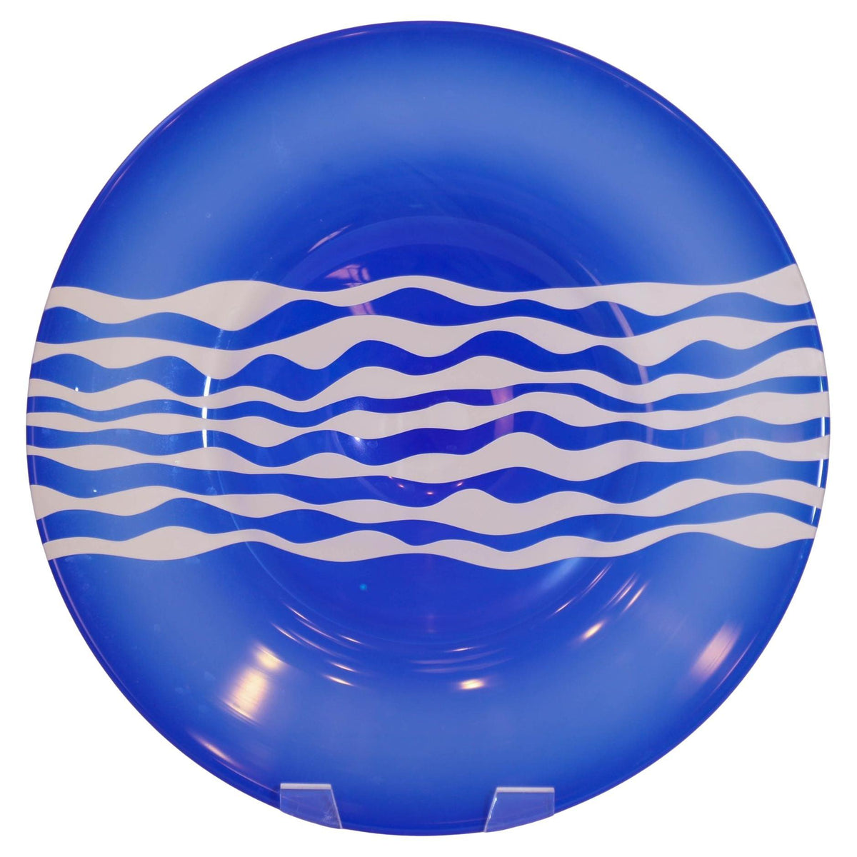 Leonard Marty Cobalt Blue with Etched Waves Large Art Glass Bowl Signed Dated — additional view 2