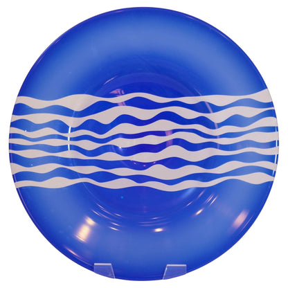 Leonard Marty Cobalt Blue with Etched Waves Large Art Glass Bowl Signed Dated — additional view 2