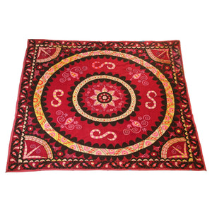 Vintage Suzani Uzbekistan Embroidered Textile Red and Black