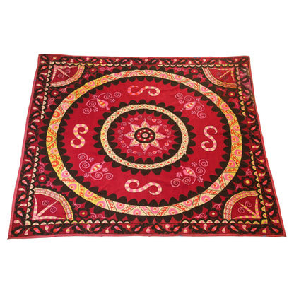 Vintage Suzani Uzbekistan Embroidered Textile Red and Black — main image