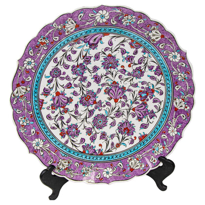 Turkish Kütahya Pottery Hand Painted Wall Hanging Plate with Iznik Pattern 1950s — main image