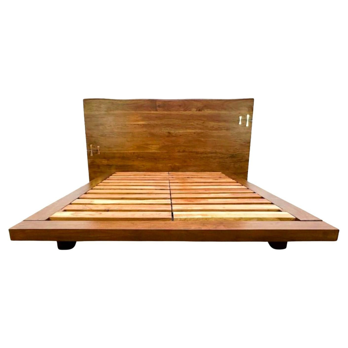 American Organic Modern Live-Edge Queen Platform Bed with Brass Inlays — detail view 10
