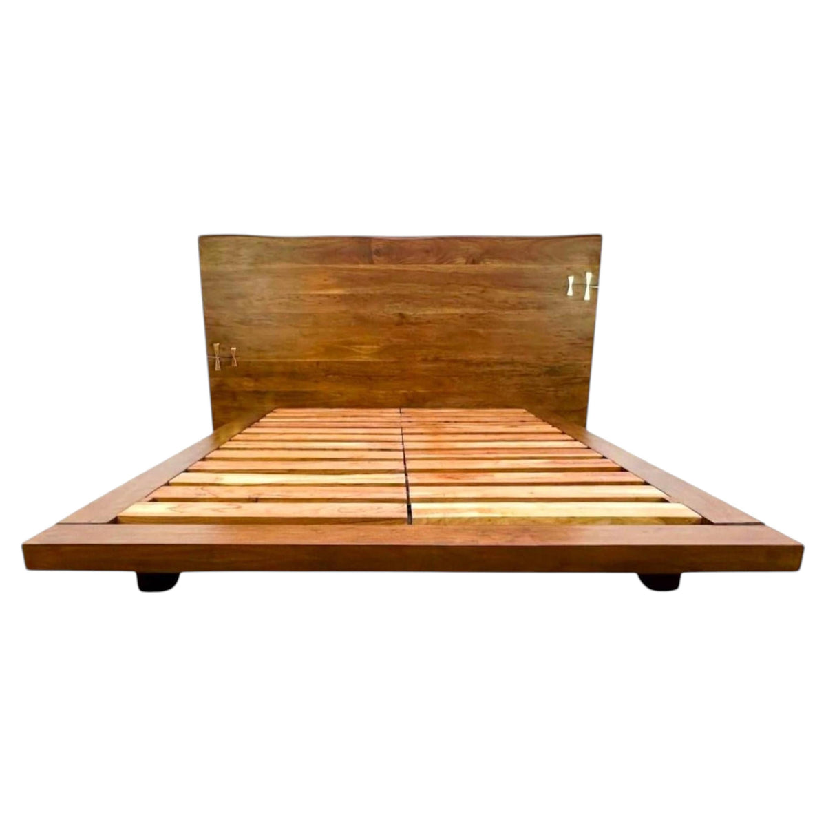 American Organic Modern Live-Edge Queen Platform Bed with Brass Inlays — United States